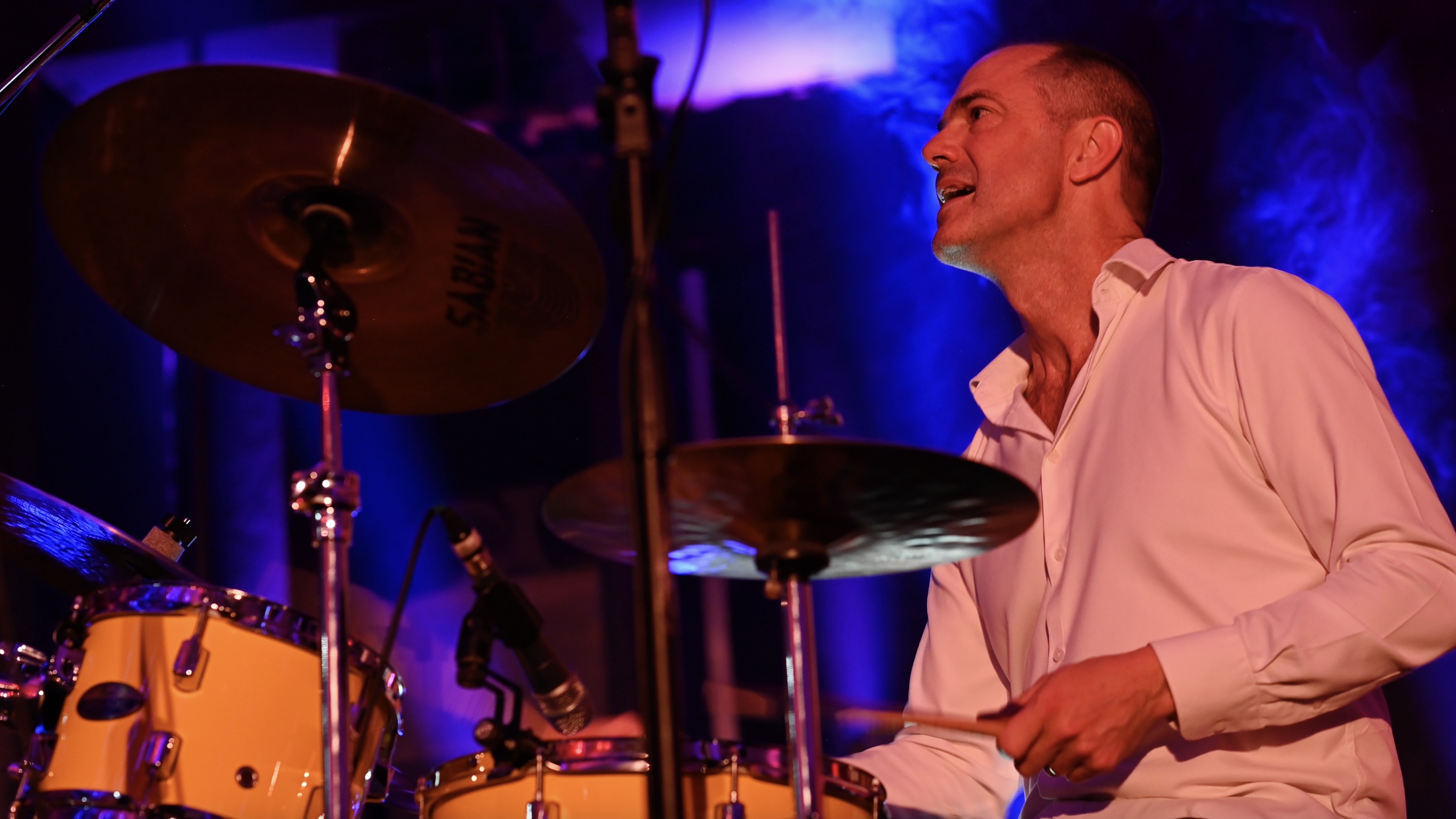 Michael Pignéguy performing live on drums